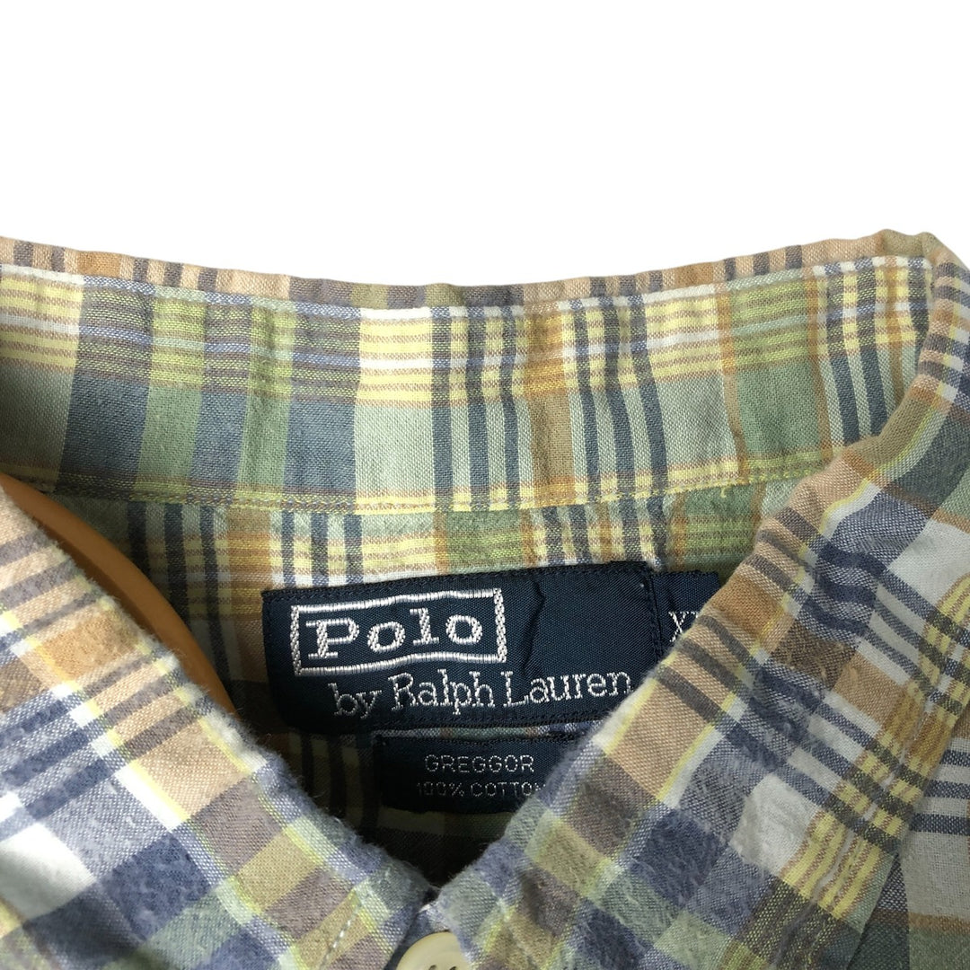 Ralph Lauren POLO by Ralph Lauren GREGGOR short-sleeved button-down check shirt, men's size XL cotton green type Vintage Second Hand