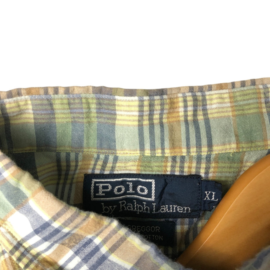 Ralph Lauren POLO by Ralph Lauren GREGGOR short-sleeved button-down check shirt, men's size XL cotton green type Vintage Second Hand