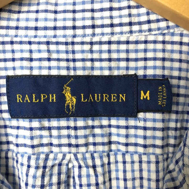Ralph Lauren Gingham Check Short Sleeve Button Down Check Shirt Men's M Size cotton white type Vintage Second Hand