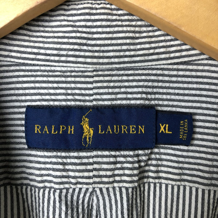 Ralph Lauren Seersucker Short Sleeve Button-Down Striped Shirt Men's XL cotton white type Vintage Second Hand