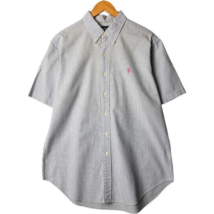 Ralph Lauren Classic Fit Seersucker Short Sleeve Button Down Striped Shirt Men's Size L cotton white type Vintage Second Hand