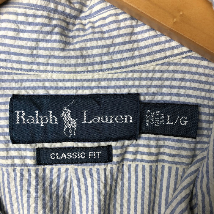 Ralph Lauren Classic Fit Seersucker Short Sleeve Button Down Striped Shirt Men's Size L cotton white type Vintage Second Hand