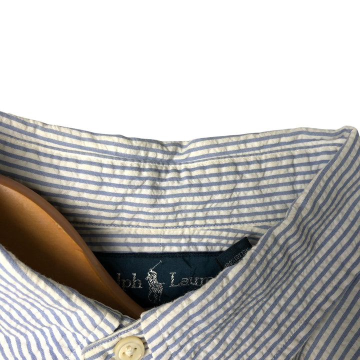 Ralph Lauren Classic Fit Seersucker Short Sleeve Button Down Striped Shirt Men's Size L cotton white type Vintage Second Hand