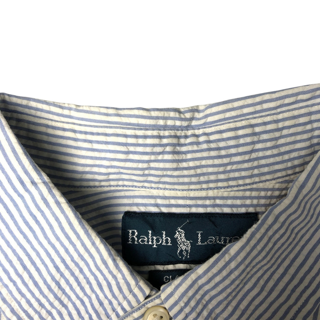 Ralph Lauren Classic Fit Seersucker Short Sleeve Button Down Striped Shirt Men's Size L cotton white type Vintage Second Hand