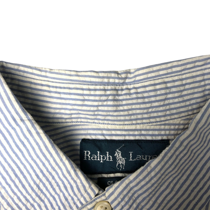 Ralph Lauren Classic Fit Seersucker Short Sleeve Button Down Striped Shirt Men's Size L cotton white type Vintage Second Hand