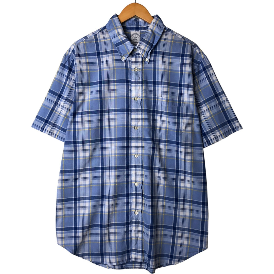 Brooks Brothers 1818 Madras Check Short Sleeve Button-Down Check Shirt, Men's Size XL cotton blue type Vintage Second Hand
