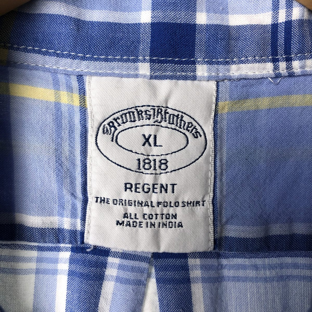 Brooks Brothers 1818 Madras Check Short Sleeve Button-Down Check Shirt, Men's Size XL cotton blue type Vintage Second Hand