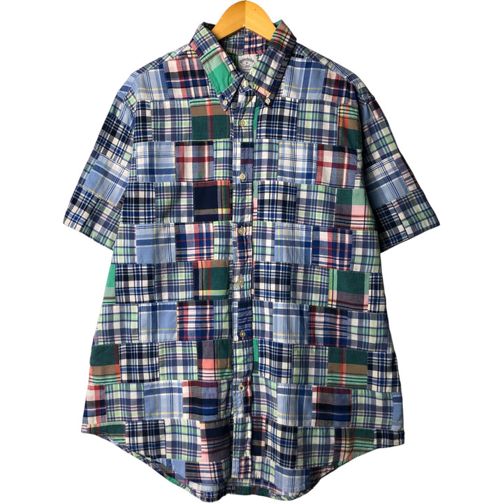 Brooks Brothers 1818 Short Sleeve Button-Down Check Shirt, Men's Size XL cotton blue type Vintage Second Hand