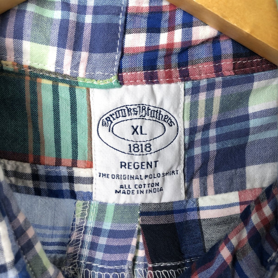 Brooks Brothers 1818 Short Sleeve Button-Down Check Shirt, Men's Size XL cotton blue type Vintage Second Hand