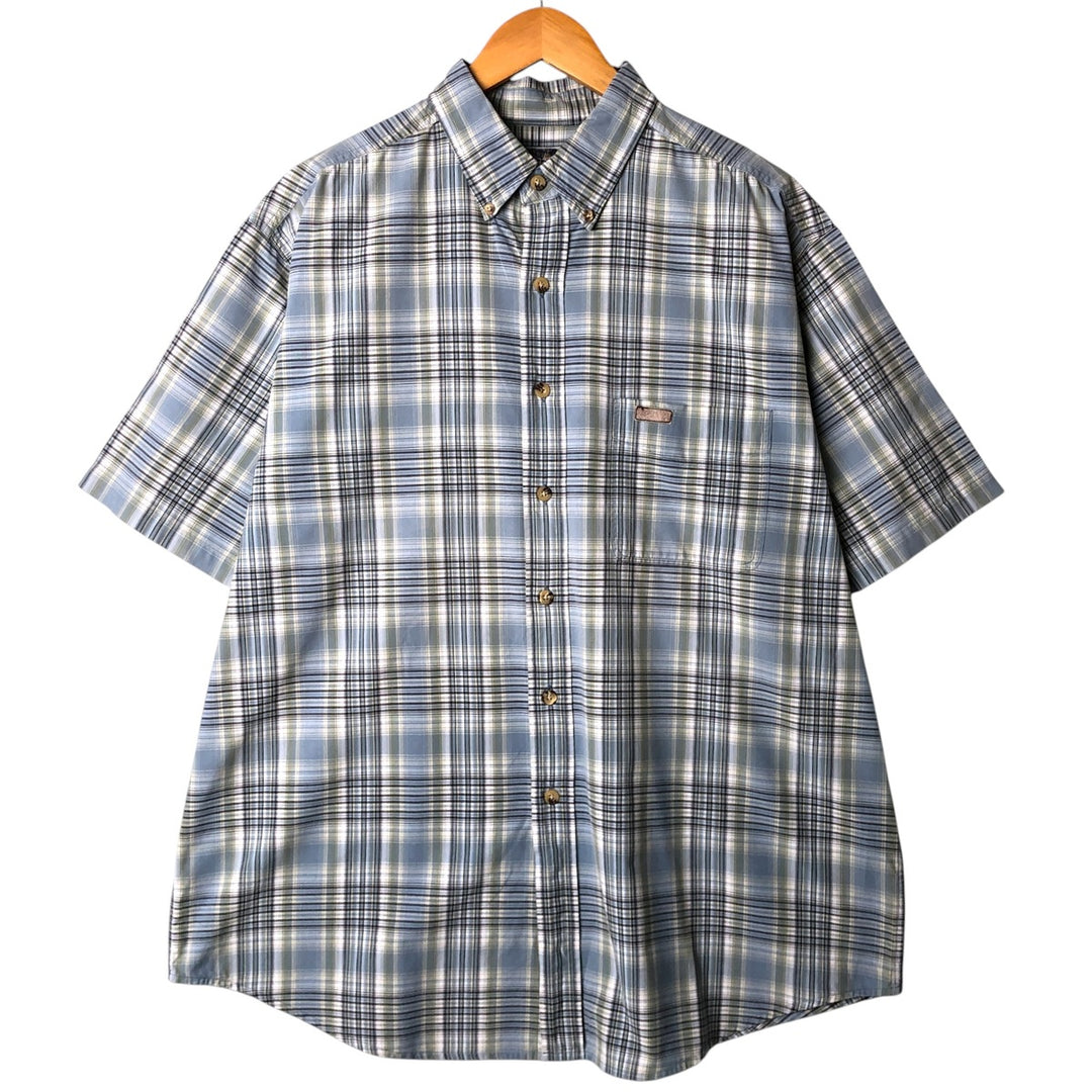 Carhartt Check Pattern Button-down Short Sleeve Work Shirt, Men's Size L cotton blue type Vintage Second Hand