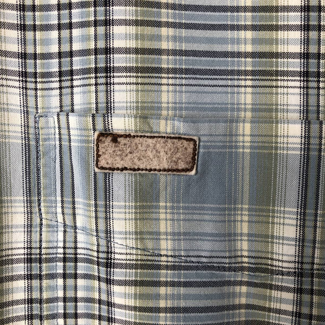 Carhartt Check Pattern Button-down Short Sleeve Work Shirt, Men's Size L cotton blue type Vintage Second Hand