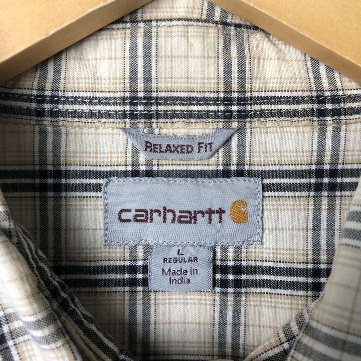 Carhartt RELAXED FIT Check Pattern Button-down Short Sleeve Work Shirt, Men's L size cotton Beige type Vintage Second Hand