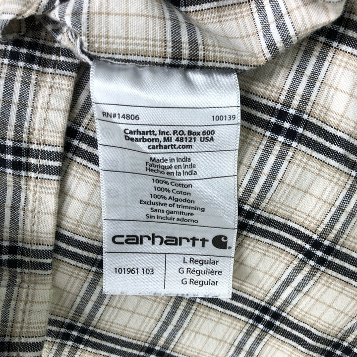Carhartt RELAXED FIT Check Pattern Button-down Short Sleeve Work Shirt, Men's L size cotton Beige type Vintage Second Hand