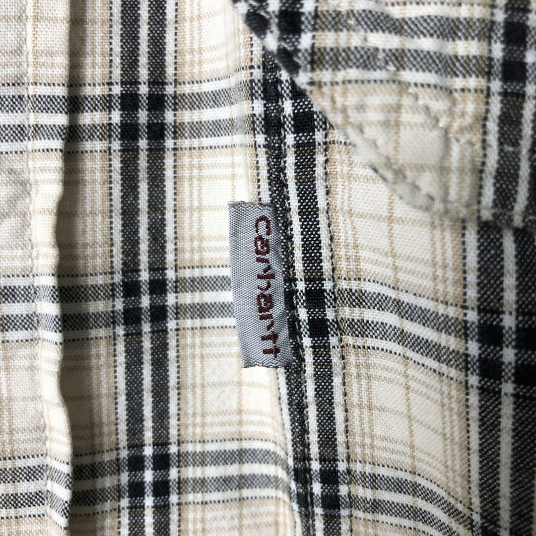 Carhartt RELAXED FIT Check Pattern Button-down Short Sleeve Work Shirt, Men's L size cotton Beige type Vintage Second Hand