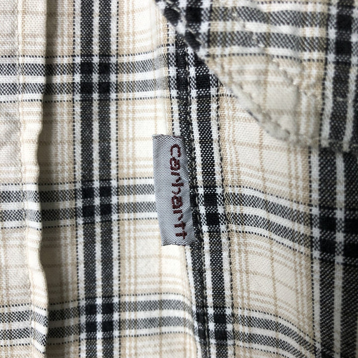 Carhartt RELAXED FIT Check Pattern Button-down Short Sleeve Work Shirt, Men's L size cotton Beige type Vintage Second Hand