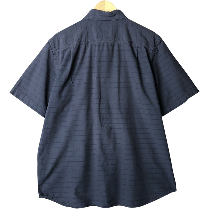 Carhartt Loose Fit Striped Button-Down Short Sleeve Work Shirt, Men's Size L cotton navy blue type Vintage Second Hand