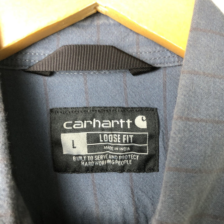 Carhartt Loose Fit Striped Button-Down Short Sleeve Work Shirt, Men's Size L cotton navy blue type Vintage Second Hand