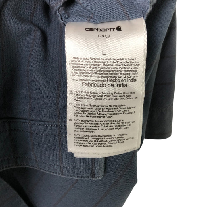 Carhartt Loose Fit Striped Button-Down Short Sleeve Work Shirt, Men's Size L cotton navy blue type Vintage Second Hand
