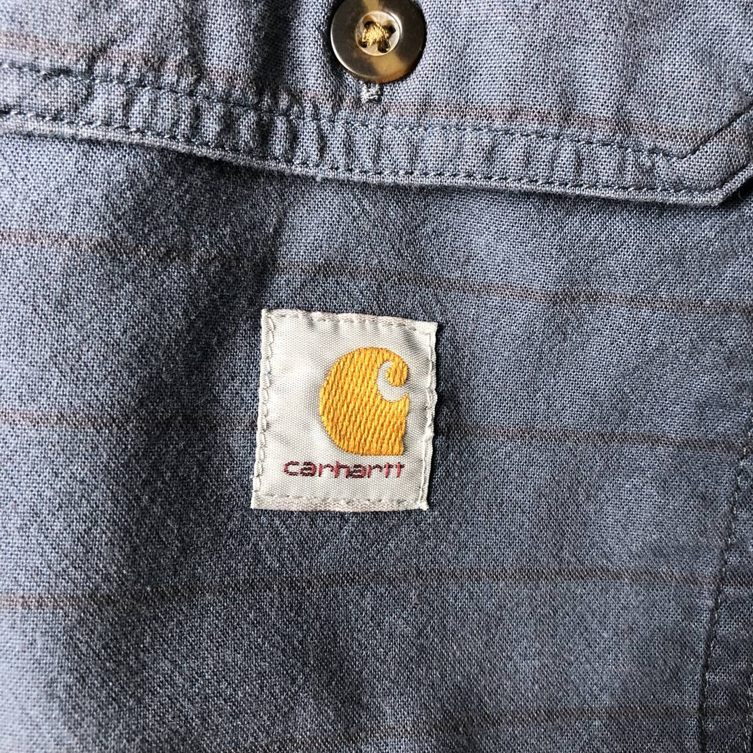 Carhartt Loose Fit Striped Button-Down Short Sleeve Work Shirt, Men's Size L cotton navy blue type Vintage Second Hand
