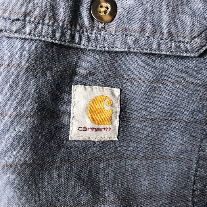 Carhartt Loose Fit Striped Button-Down Short Sleeve Work Shirt, Men's Size L cotton navy blue type Vintage Second Hand