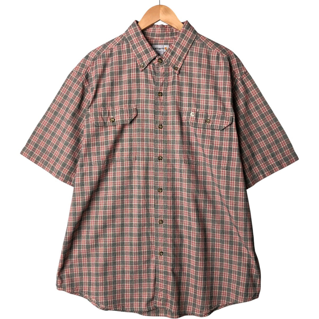 Carhartt Glen Plaid Button-Down Short Sleeve Work Shirt, Men's XL cotton red type Vintage Second Hand