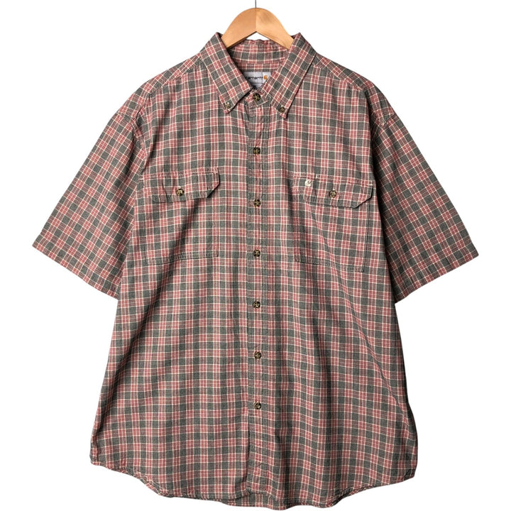 Carhartt Glen Plaid Button-Down Short Sleeve Work Shirt, Men's XL cotton red type Vintage Second Hand