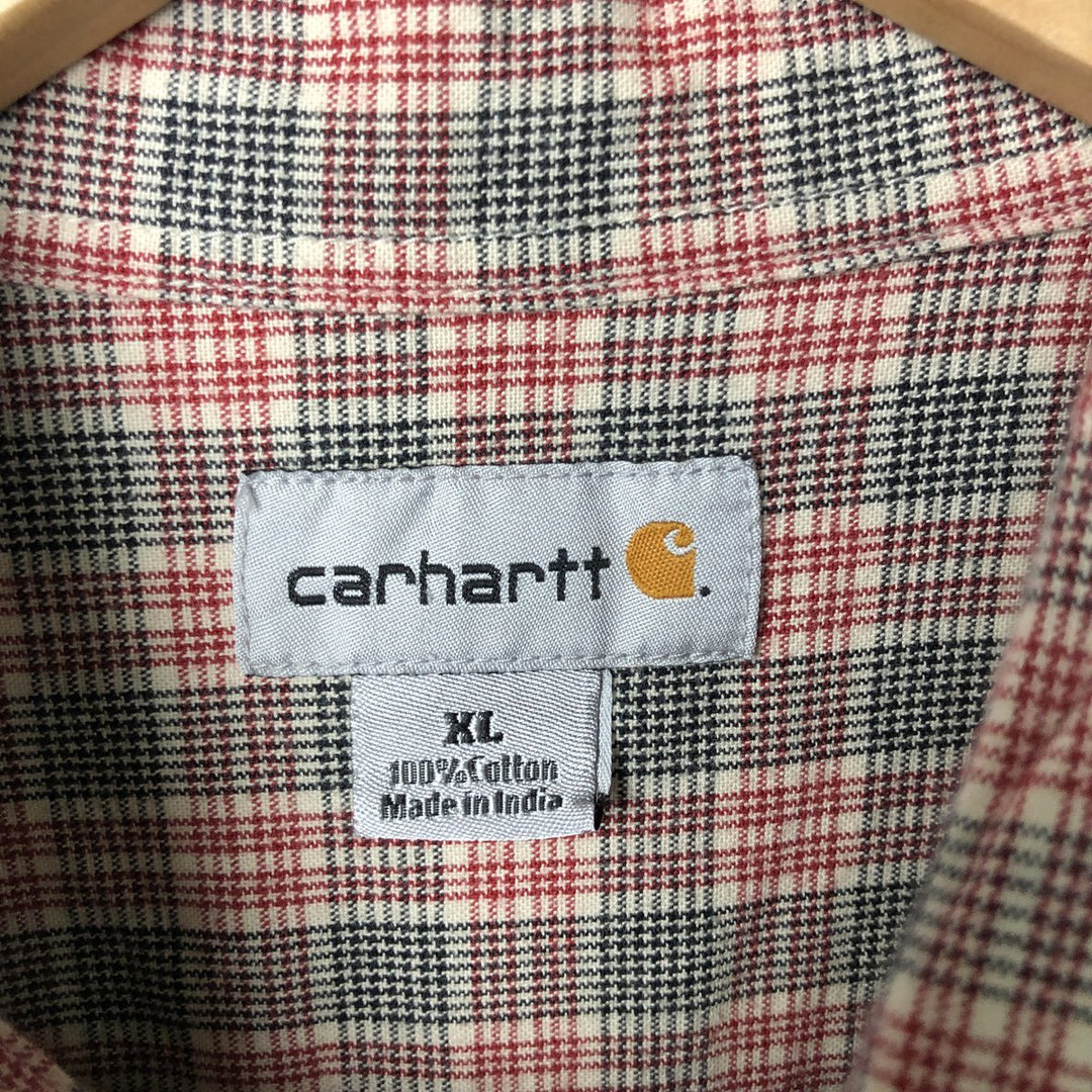 Carhartt Glen Plaid Button-Down Short Sleeve Work Shirt, Men's XL cotton red type Vintage Second Hand