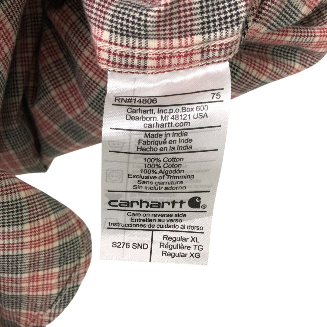 Carhartt Glen Plaid Button-Down Short Sleeve Work Shirt, Men's XL cotton red type Vintage Second Hand
