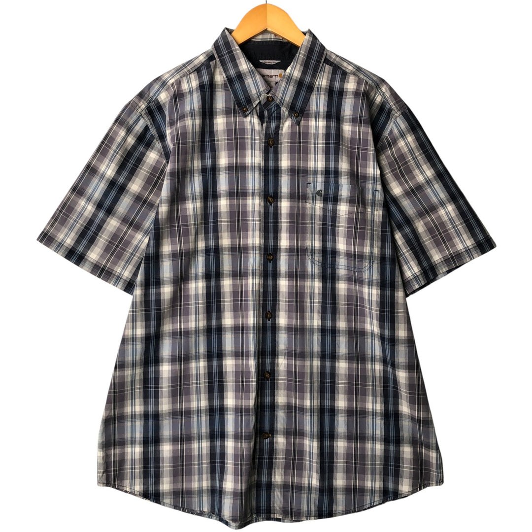Carhartt RELAXED FIT Check Pattern Button-down Short Sleeve Work Shirt, Men's XL cotton gray type Vintage Second Hand