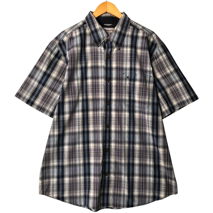 Carhartt RELAXED FIT Check Pattern Button-down Short Sleeve Work Shirt, Men's XL cotton gray type Vintage Second Hand