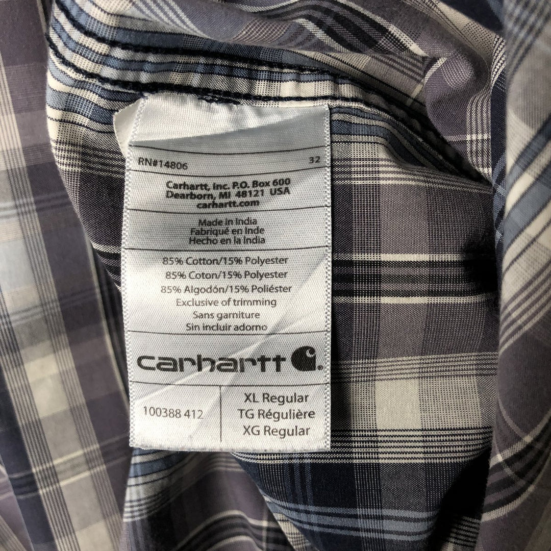 Carhartt RELAXED FIT Check Pattern Button-down Short Sleeve Work Shirt, Men's XL cotton gray type Vintage Second Hand