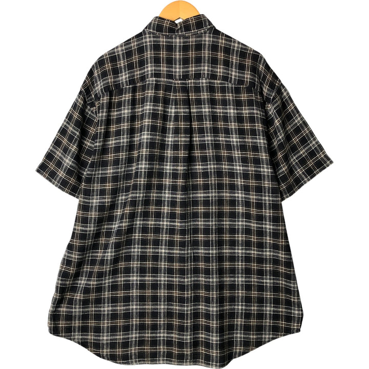 2000'S Nautica Tartan Check Short Sleeve Tencel and Linen Button-Down Shirt, Men's Size XL linen black type Vintage Second Hand