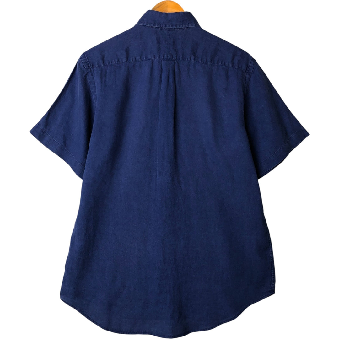 Ralph Lauren short sleeve linen button down shirt, men's size M linen Navy blue Vintage Second Hand