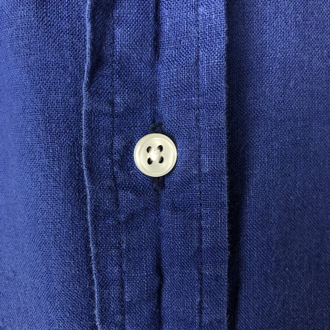 Ralph Lauren short sleeve linen button down shirt, men's size M linen Navy blue Vintage Second Hand