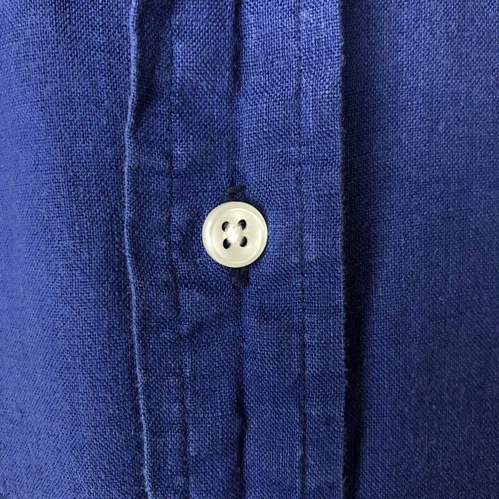 Ralph Lauren short sleeve linen button down shirt, men's size M linen Navy blue Vintage Second Hand