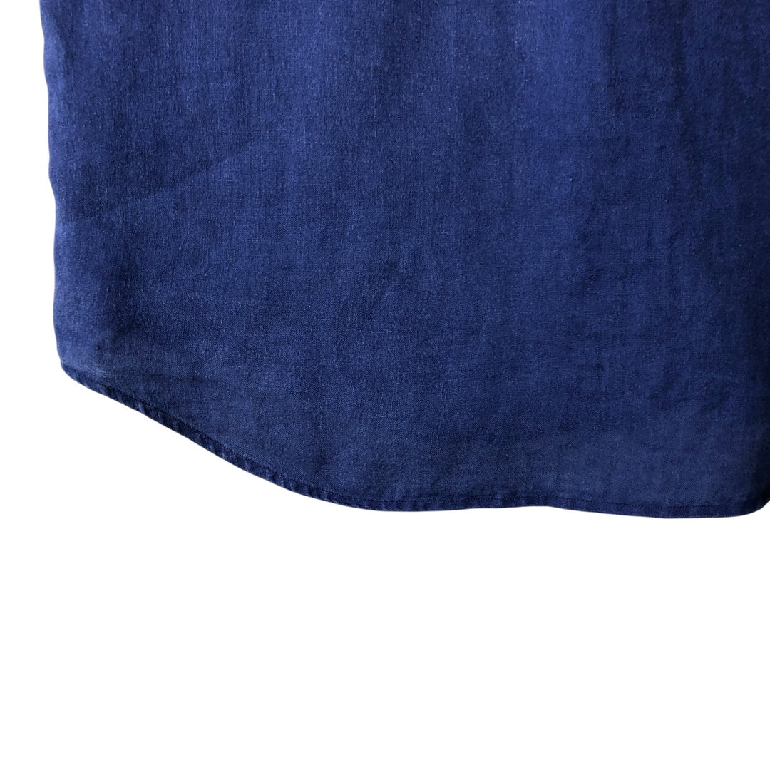Ralph Lauren short sleeve linen button down shirt, men's size M linen Navy blue Vintage Second Hand