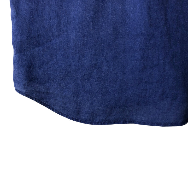 Ralph Lauren short sleeve linen button down shirt, men's size M linen Navy blue Vintage Second Hand
