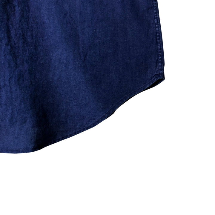 Ralph Lauren short sleeve linen button down shirt, men's size M linen Navy blue Vintage Second Hand