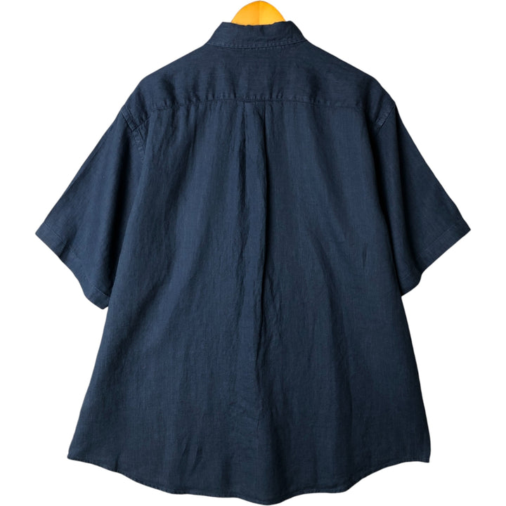 Brooks Brothers Est.1818 short sleeve linen button down shirt, men's size XL linen navy blue type Vintage Second Hand