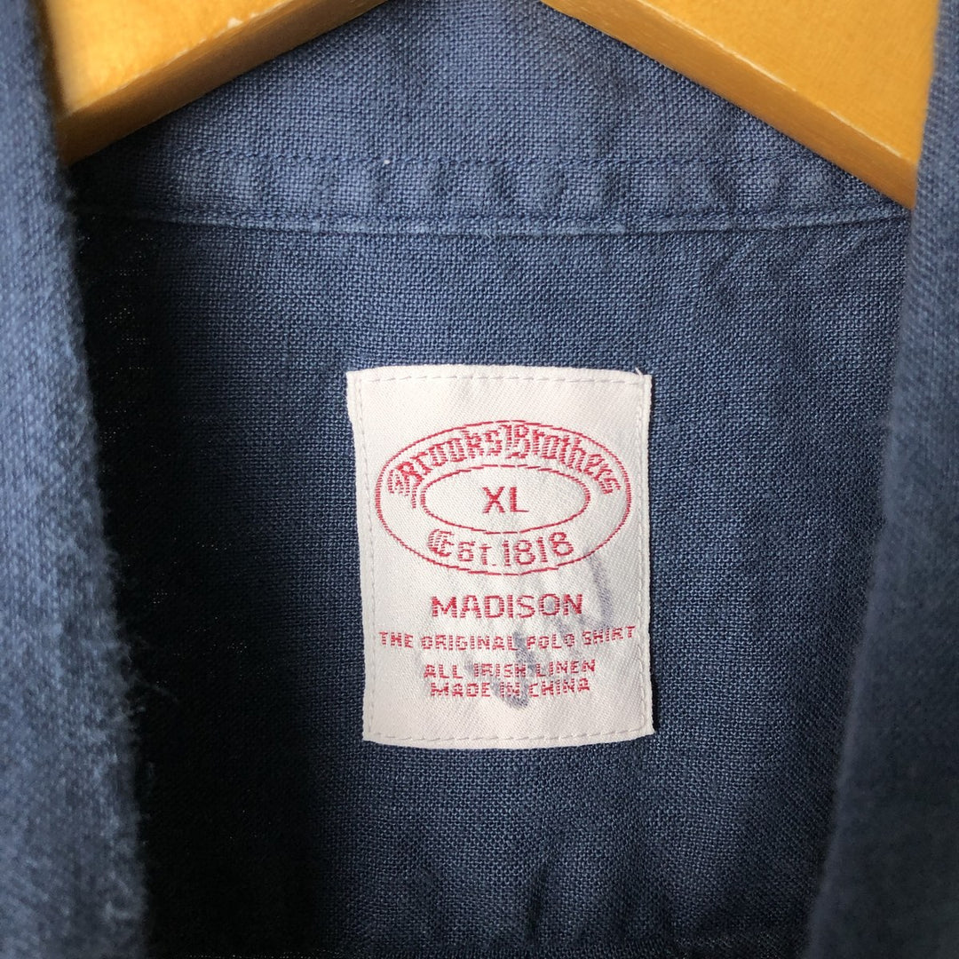 Brooks Brothers Est.1818 short sleeve linen button down shirt, men's size XL linen navy blue type Vintage Second Hand