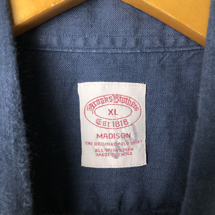 Brooks Brothers Est.1818 short sleeve linen button down shirt, men's size XL linen navy blue type Vintage Second Hand