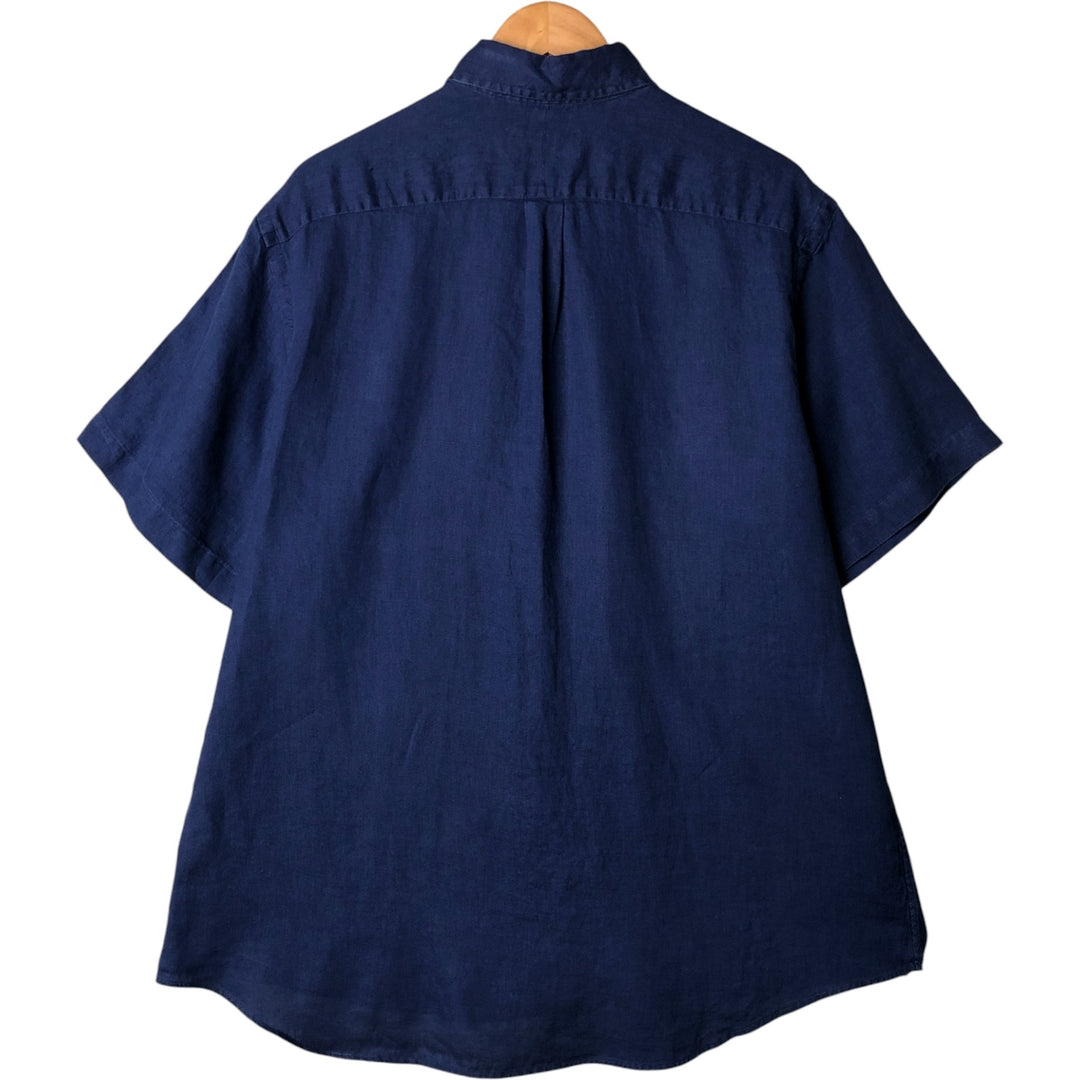 Ralph Lauren short sleeve linen button down shirt, men's size XL linen Navy blue Vintage Second Hand