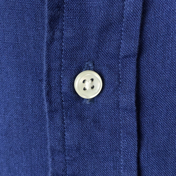 Ralph Lauren short sleeve linen button down shirt, men's size XL linen Navy blue Vintage Second Hand