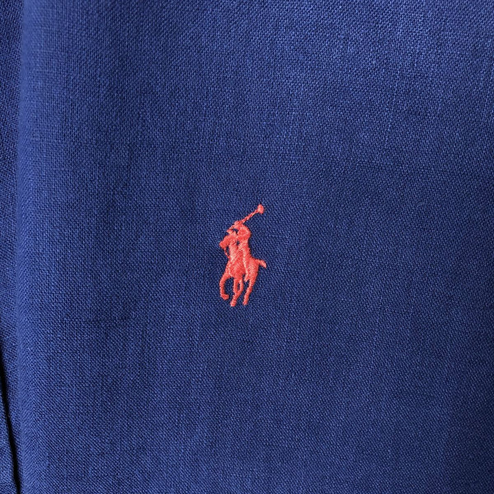 Ralph Lauren short sleeve linen button down shirt, men's size XL linen Navy blue Vintage Second Hand