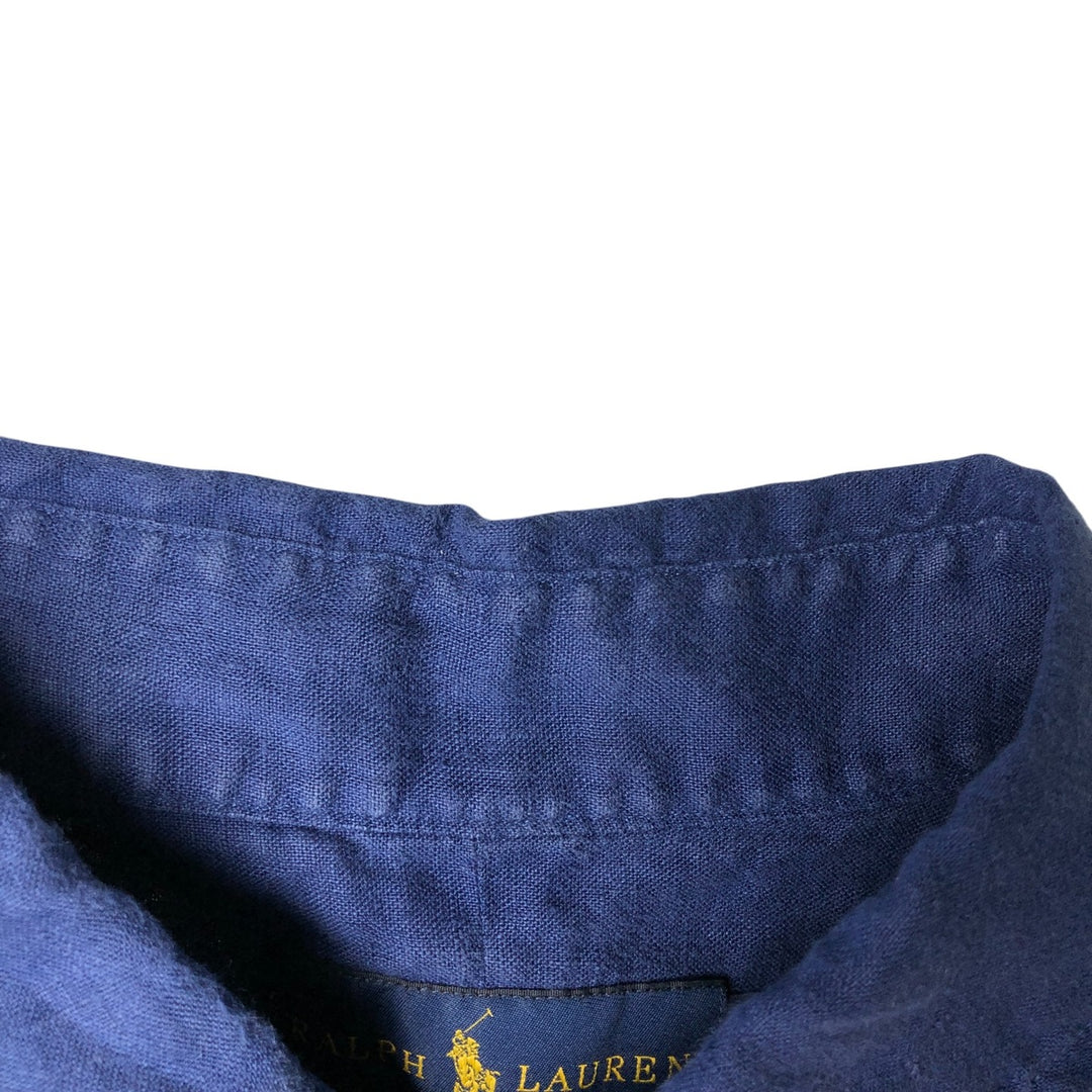 Ralph Lauren short sleeve linen button down shirt, men's size XL linen Navy blue Vintage Second Hand