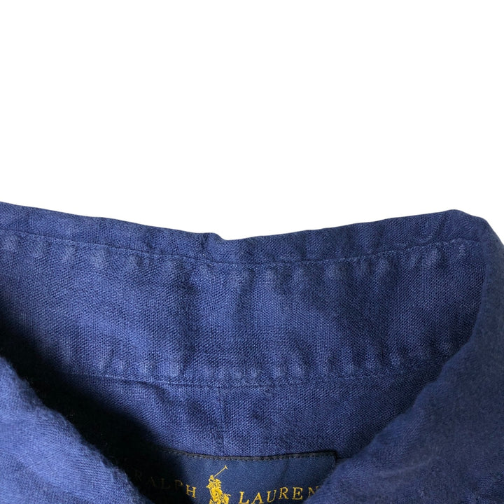 Ralph Lauren short sleeve linen button down shirt, men's size XL linen Navy blue Vintage Second Hand