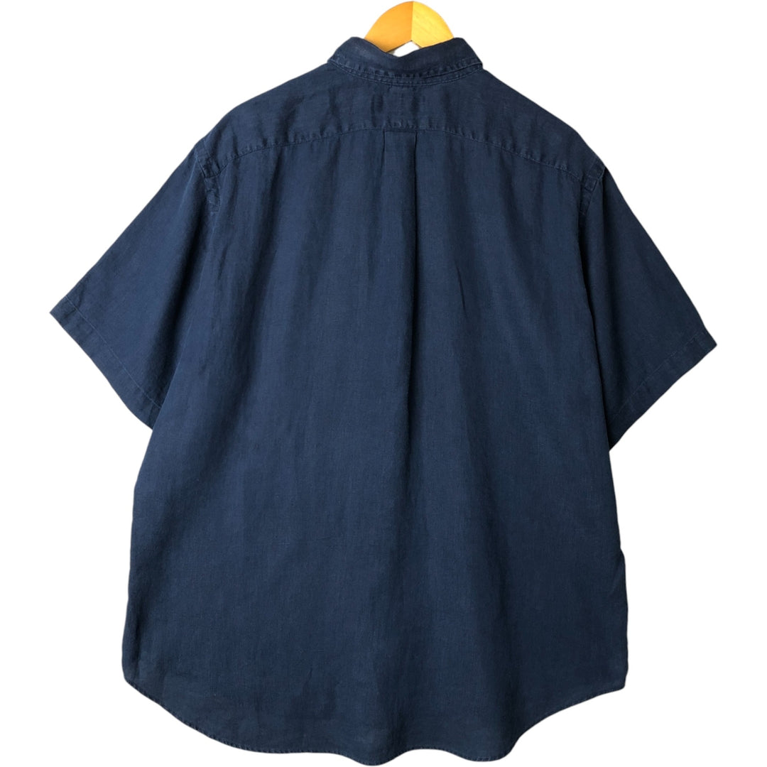 Ralph Lauren Classic Fit short sleeve linen button down shirt, men's size XL linen navy blue type Vintage Second Hand