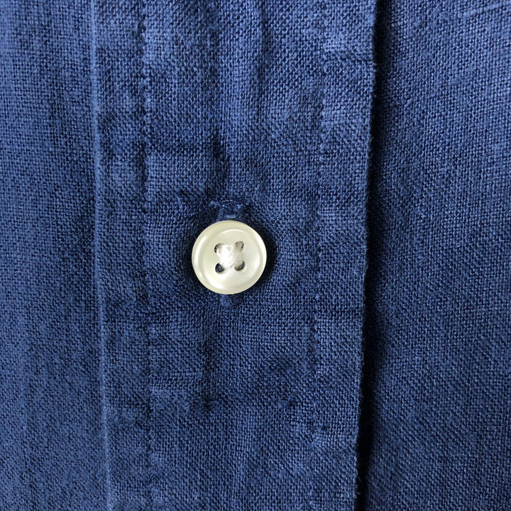 Ralph Lauren Classic Fit short sleeve linen button down shirt, men's size XL linen navy blue type Vintage Second Hand