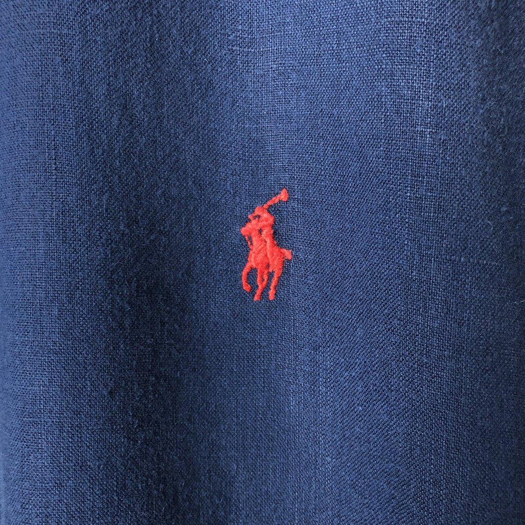 Ralph Lauren Classic Fit short sleeve linen button down shirt, men's size XL linen navy blue type Vintage Second Hand