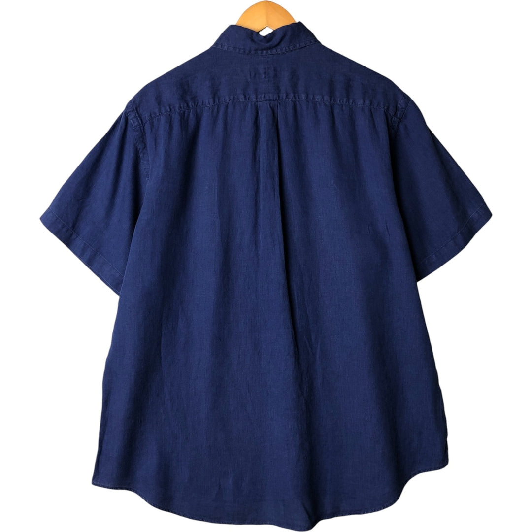 Ralph Lauren short sleeve linen button down shirt, men's size XL linen navy blue type Vintage Second Hand